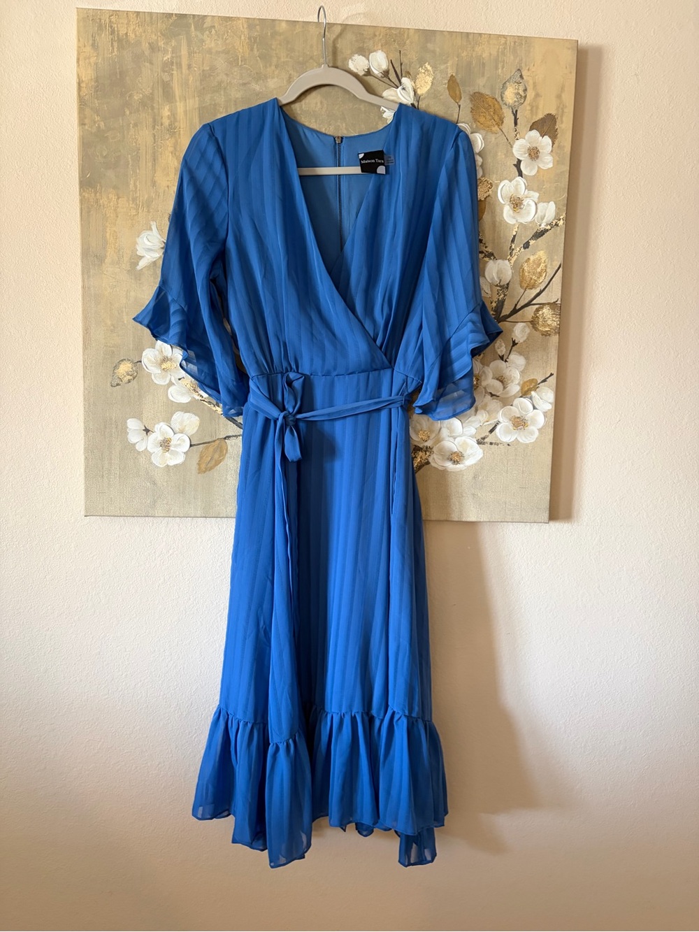 Maison Tara Cobalt Blue Ruffle Wrap Midi Dress
